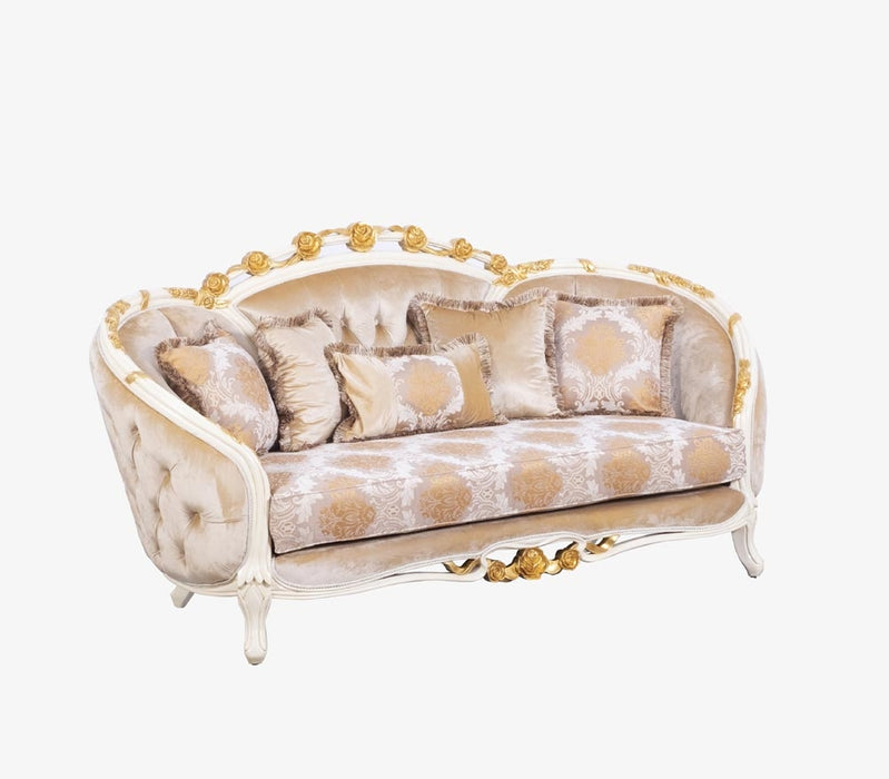 European Furniture - Valentine 3 Piece Luxury Living Room Set in Beige With Dark Gold Leafs - 45010-SLC - GreatFurnitureDeal