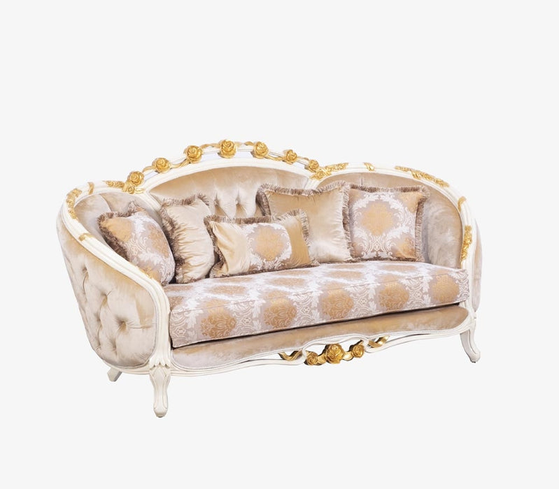 European Furniture - Valentine Luxury Loveseat in Beige With Dark Gold Leafs - 45010-L - GreatFurnitureDeal