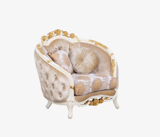 European Furniture - Valentine Luxury Chair and 1-2 in Beige With Dark Gold Leafs - 45010-C - GreatFurnitureDeal