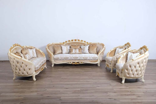 European Furniture - Valentine II 4 Piece Luxury Living Room Set in Beige With Dark Gold Leafs - 45012-SL2C - GreatFurnitureDeal