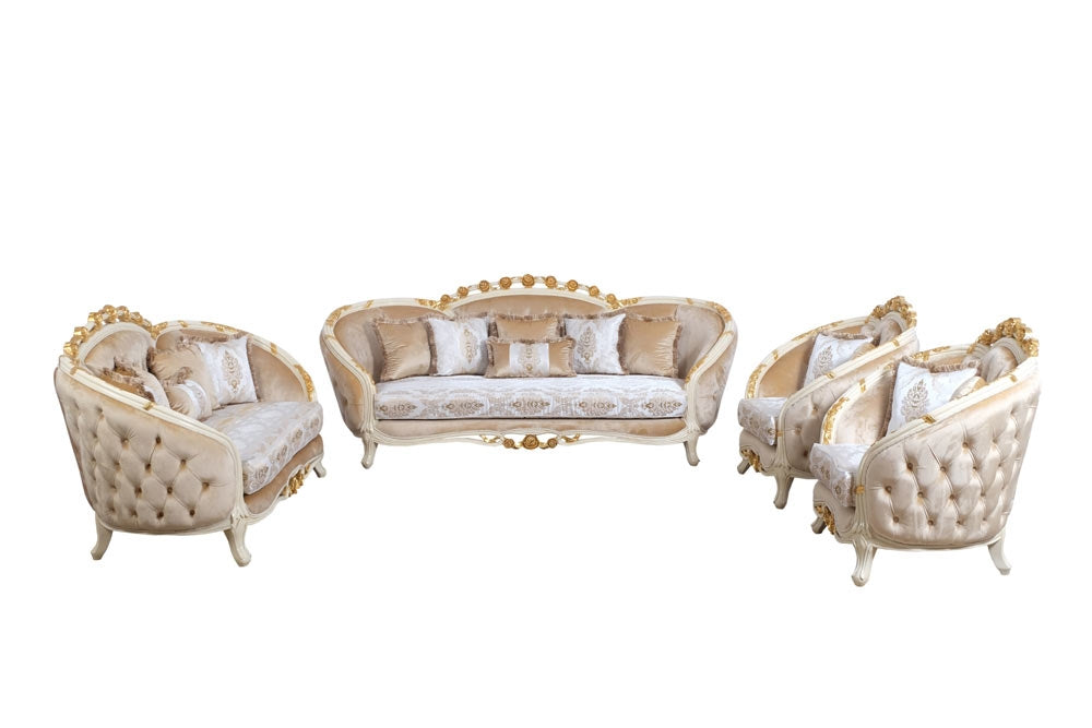 European Furniture - Valentine II Luxury Loveseat in Beige With Dark Gold Leafs - 45012-L - GreatFurnitureDeal