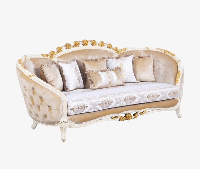 European Furniture - Valentine II 3 Piece Luxury Living Room Set in Beige With Dark Gold Leafs - 45012-S2C - GreatFurnitureDeal