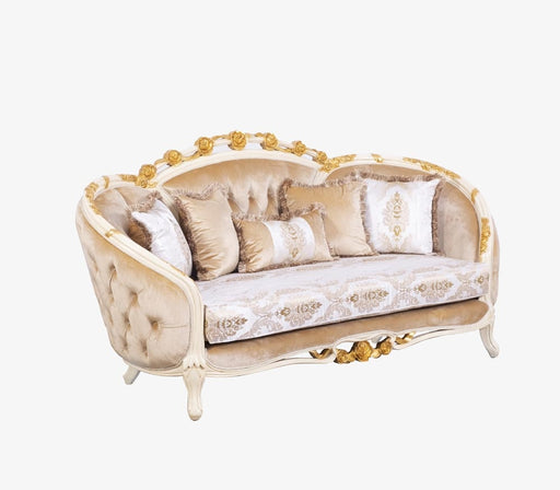 European Furniture - Valentine II Luxury Loveseat in Beige With Dark Gold Leafs - 45012-L - GreatFurnitureDeal