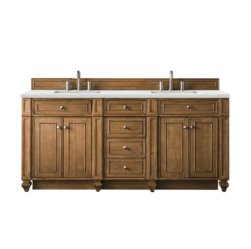 James Martin Furniture - Bristol 72" Double Vanity, Saddle Brown, w/ 3 CM Ethereal Noctis Quartz Top - 157-V72-SBR-3ENC - GreatFurnitureDeal