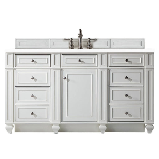 James Martin Furniture - Bristol 60" Single Vanity, Bright White, w- 3 CM Classic White Quartz Top - 157-V60S-BW-3CLW - GreatFurnitureDeal