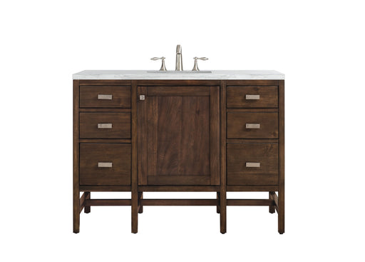 James Martin Furniture - Addison 48" Single Vanity Cabinet, Mid Century Acacia, w- 3 CM Arctic Fall Solid Surface Countertop - E444-V48-MCA-3AF - GreatFurnitureDeal
