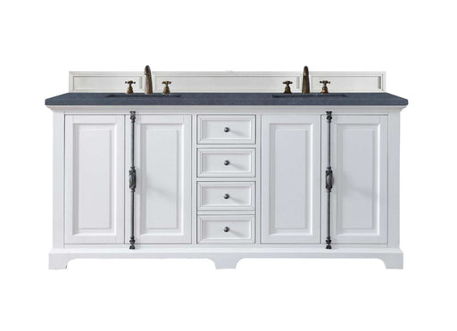 James Martin Furniture - Providence 72" Double Vanity Cabinet, Bright White, w- 3 CM Charcoal Soapstone Quartz Top - 238-105-V72-BW-3CSP - GreatFurnitureDeal