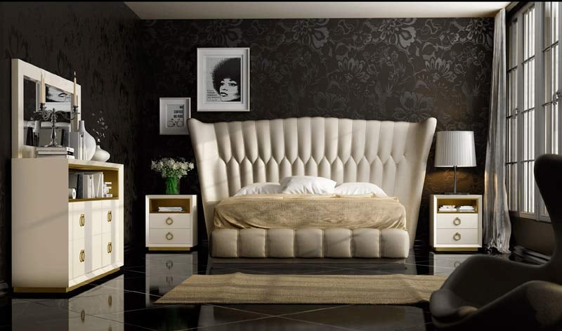 ESF Furniture - Velvet 5 Piece Eastern King Bedroom Set in Cream - VELVETEKBS-5SET