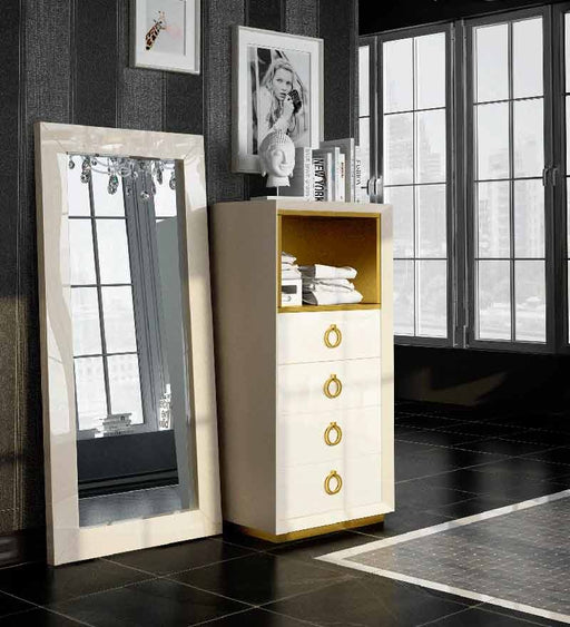 ESF Furniture - Velvet Chest with Standing Mirror in Cream - VELVETCSM - GreatFurnitureDeal