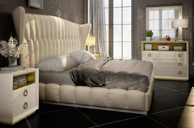 ESF Furniture - Velvet 4 Piece Eastern King Bedroom Set in Cream - VELVETEKB-4SET - GreatFurnitureDeal