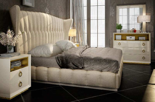 ESF Furniture - Velvet 5 Piece Eastern King Bedroom Set in Cream - VELVETEKB-5SET