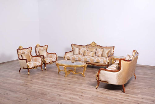 European Furniture - Veronica II Luxury Coffee Table in Antique Walnut and Antique Dark Gold leaf - 47078-CT - GreatFurnitureDeal