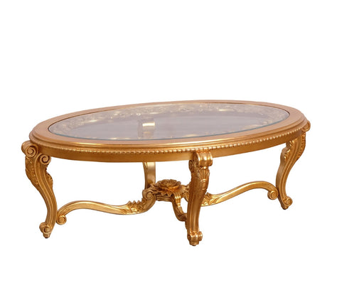 European Furniture - Veronica II Luxury Coffee Table in Antique Walnut and Antique Dark Gold leaf - 47078-CT
