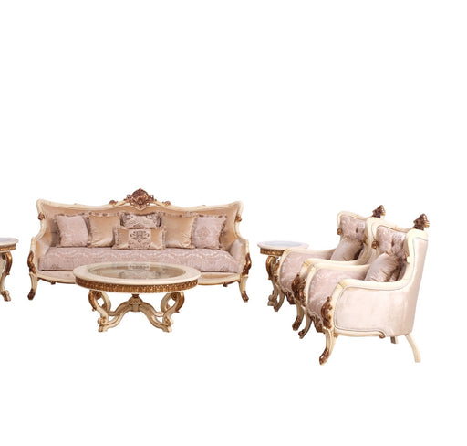 European Furniture - Veronica 2 Piece Luxury Sofa Set in Antique Beige and Antique Dark Gold leaf - 47075-SC