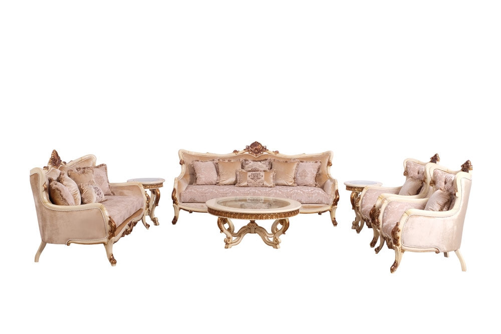 European Furniture - Veronica 4 Piece Luxury Living Room Set in Antique Beige and Antique Dark Gold leaf - 47075-SL2C - GreatFurnitureDeal