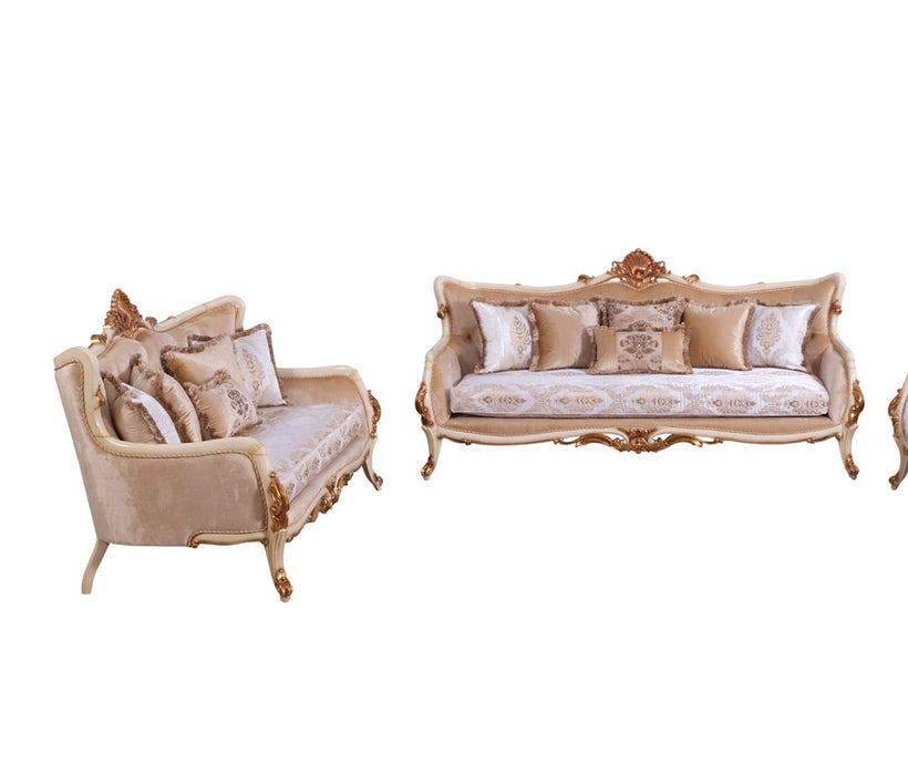 European Furniture - Veronica III 2 Piece Luxury Sofa Set in Antique Beige and Antique Dark Gold leaf - 47072-SL - GreatFurnitureDeal
