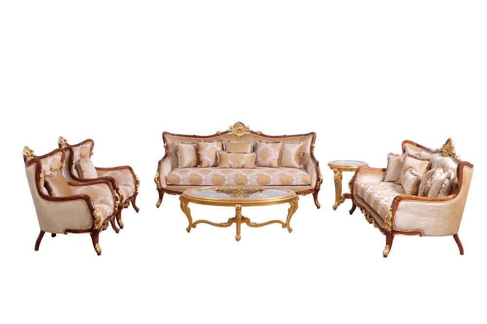 European Furniture - Veronica II 3 Piece Luxury Living Room Set in Antique Walnut and Antique Dark Gold leaf - 47078-SLC - GreatFurnitureDeal