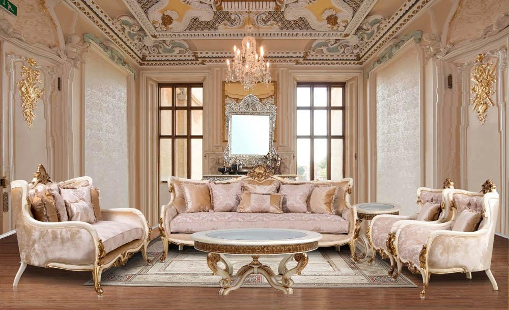 European Furniture - Veronica Luxury End Table in Antique Beige and Antique Dark Gold leaf - 47075-ET - GreatFurnitureDeal