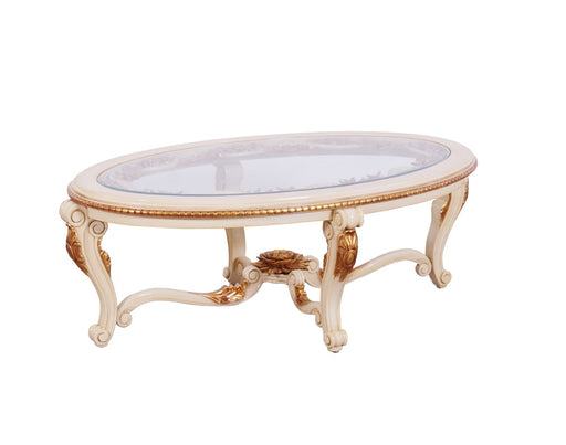 European Furniture - Veronica III Luxury Coffee Table in Antique Beige and Antique Dark Gold leaf - 47072-CT