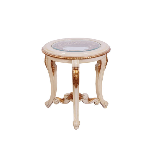 European Furniture - Veronica III Luxury End Table in Antique Beige and Antique Dark Gold Leafs - 47072-ET - GreatFurnitureDeal
