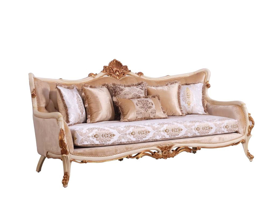 European Furniture - Veronica III Luxury Sofa in Antique Beige and Antique Dark Gold leaf - 47072-S - GreatFurnitureDeal