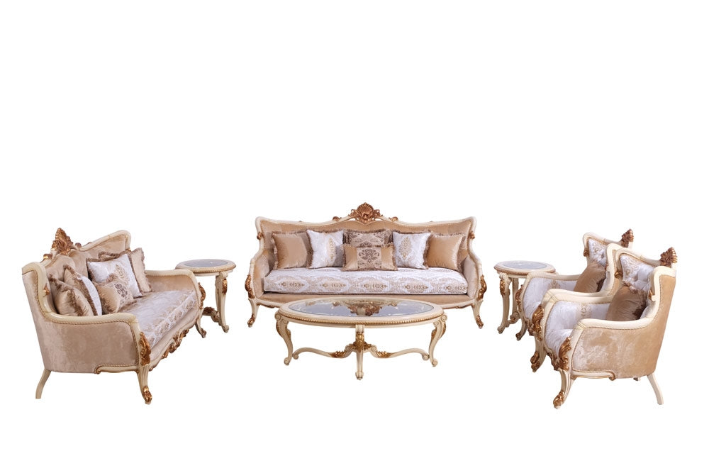 European Furniture - Veronica III 3 Piece Luxury Living Room Set in Antique Beige and Antique Dark Gold leaf - 47072-S2C - GreatFurnitureDeal