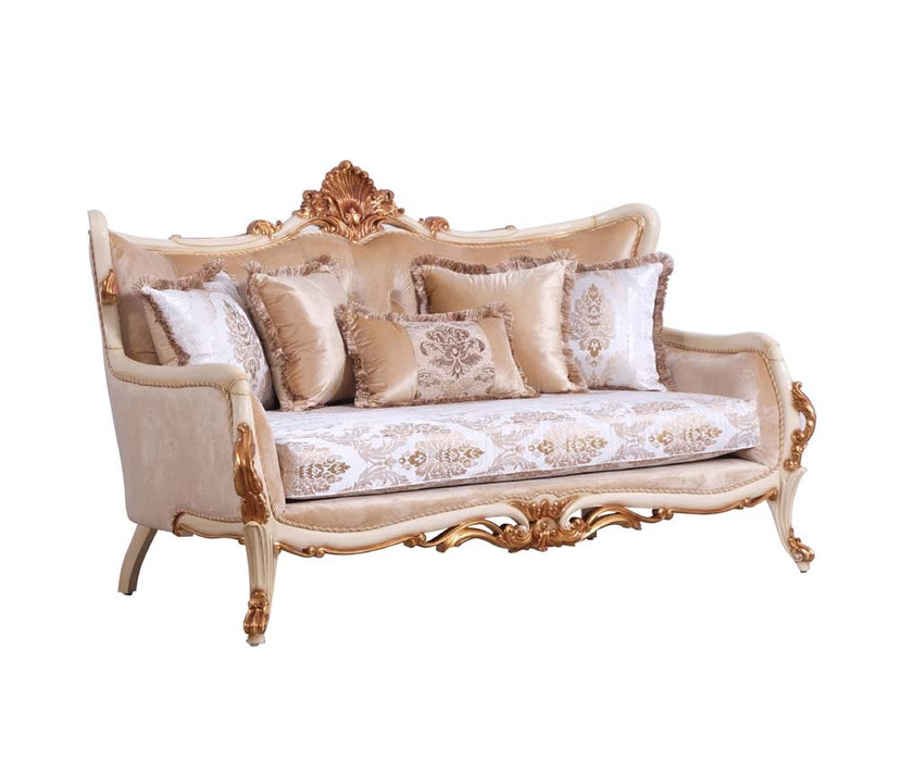 European Furniture - Veronica III 3 Piece Luxury Living Room Set in Antique Beige and Antique Dark Gold leaf - 47072-SLC - GreatFurnitureDeal