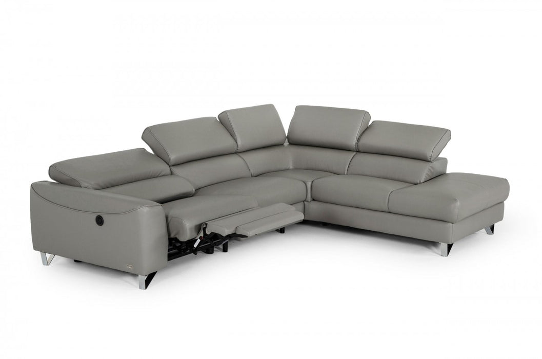 VIG Furniture - Divani Casa Versa - Modern Grey Teco Leather RAF Chaise Sectional w- Recliner - VGKNE9112-GREY2-SECT