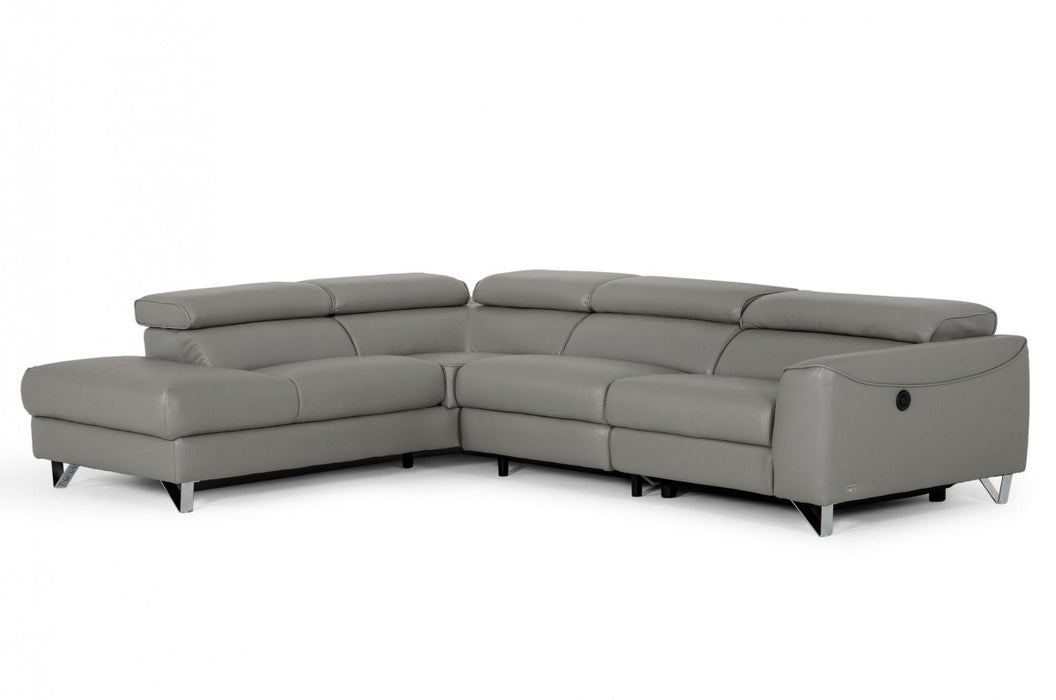 VIG Furniture - Divani Casa Versa - Modern Grey Teco Leather LAF Chaise Sectional w- Recliner - VGKNE9112-GREY3-SECT - GreatFurnitureDeal