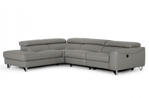 VIG Furniture - Divani Casa Versa - Modern Grey Teco Leather LAF Chaise Sectional w- Recliner - VGKNE9112-GREY3-SECT - GreatFurnitureDeal
