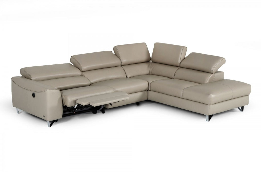 VIG Furniture - Divani Casa Versa Modern Light Taupe Teco-Leather RAF Chaise Sectional w- Recliner - VGKNE9112-RAF