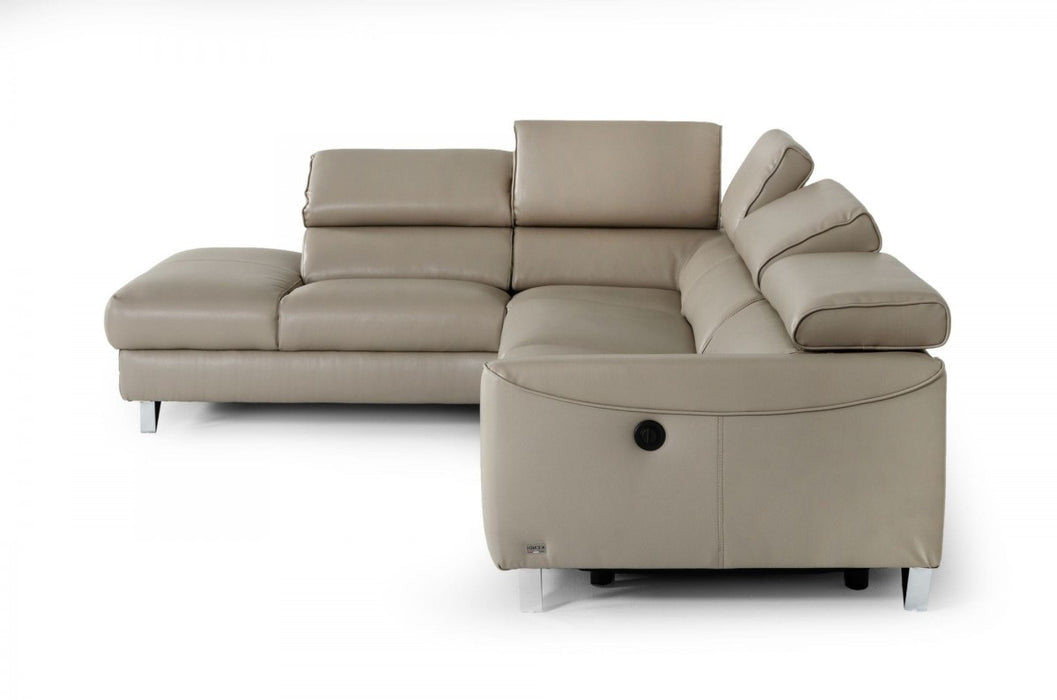 VIG Furniture - Divani Casa Versa Modern Light Taupe Teco-Leather RAF Chaise Sectional w- Recliner - VGKNE9112-RAF - GreatFurnitureDeal