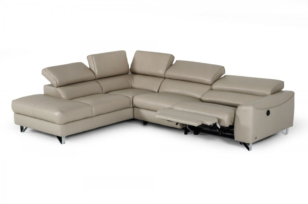 VIG Furniture - Divani Casa Versa Modern Light Taupe Teco-Leather RAF Chaise Sectional w- Recliner - VGKNE9112-RAF