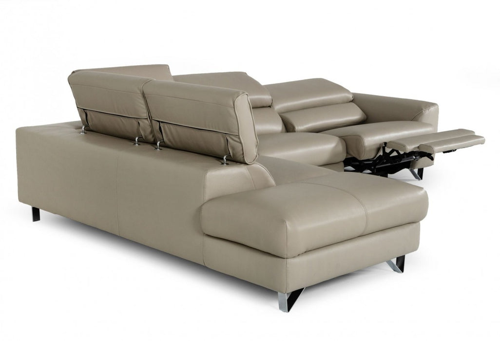 VIG Furniture - Divani Casa Versa Modern Light Taupe Teco-Leather RAF Chaise Sectional w- Recliner - VGKNE9112-RAF - GreatFurnitureDeal
