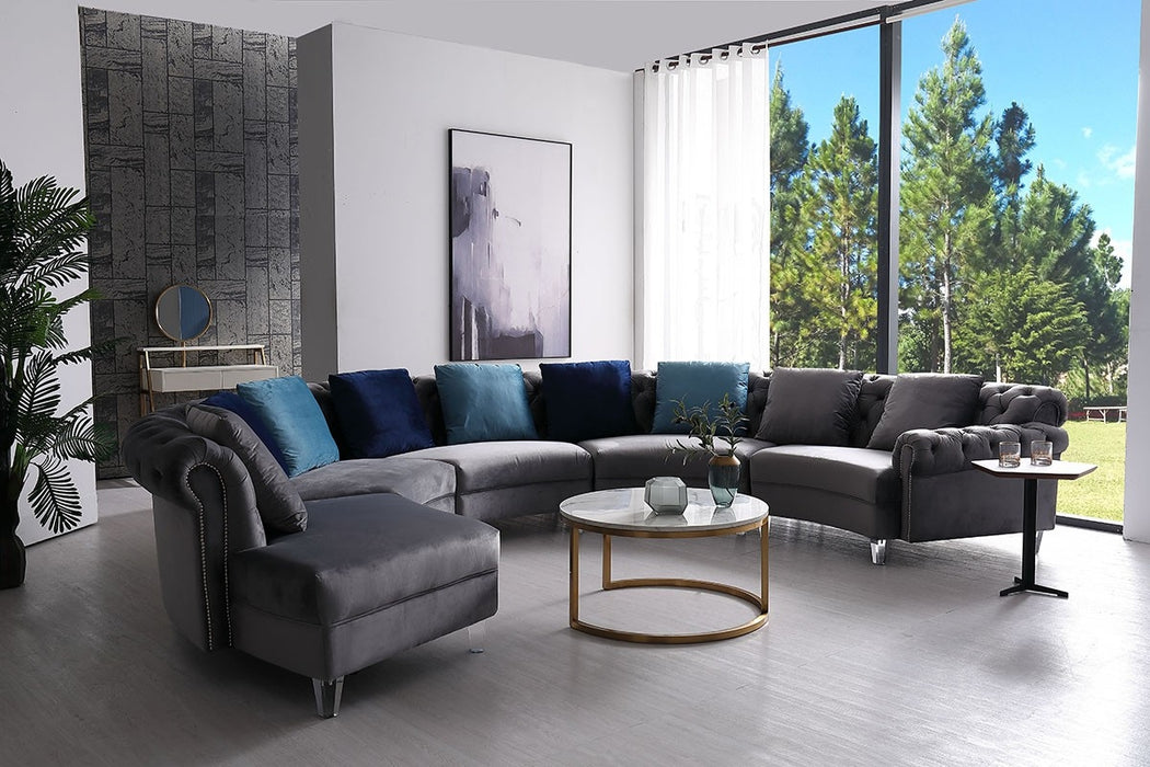 VIG Furniture - Divani Casa Modern Grey Velvet Circular Sectional Sofa - VG2T1124-5P-GRY