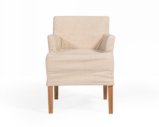 VIG Furniture - Modrest Axtell - Farmhouse Oatmeal Fabric Dining Arm Chair - VGAFSH13-ARMCH1 - GreatFurnitureDeal