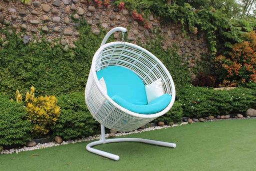 VIG Furniture - Renava Doheny Outdoor White & Aqua Blue Hanging Chair - VGATRAHM-011 - GreatFurnitureDeal