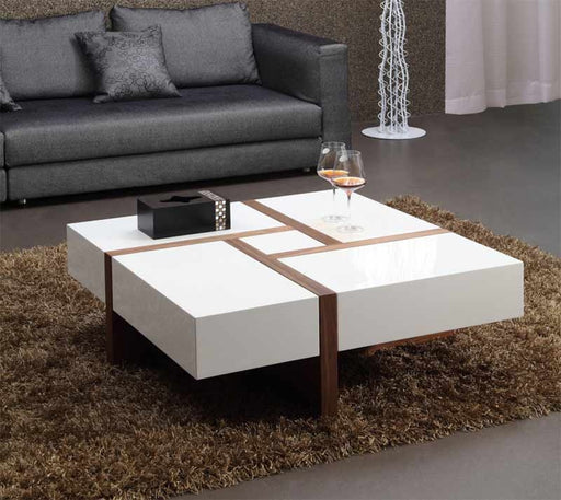 Vig Furniture - Modrest Makai Modern White & Walnut Square Coffee Table - VGBBLE624E-WHTWAL - GreatFurnitureDeal