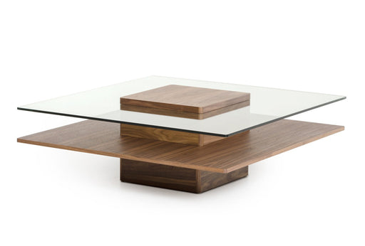 Vig Furniture - Modrest Clarion Modern Walnut and Glass Coffee Table - VGBBLE638E - GreatFurnitureDeal