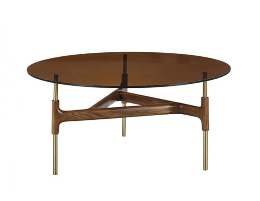 Vig Furniture - Modrest Lawson Modern Round Walnut & Glass Coffee Table - VGCSCT-17125 - GreatFurnitureDeal