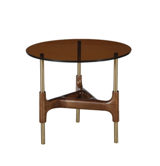 Vig Furniture - Modrest Lawson Modern Round Walnut & Glass End Table - VGCSET-17125 - GreatFurnitureDeal