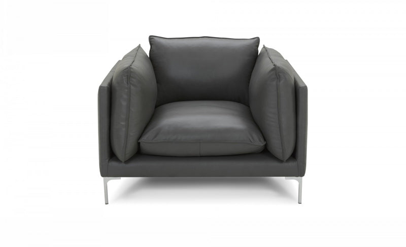 VIG Furniture - Divani Casa Harvest - Modern Grey Full Leather Chair - VGKKKF2627-L2925-CHR - GreatFurnitureDeal