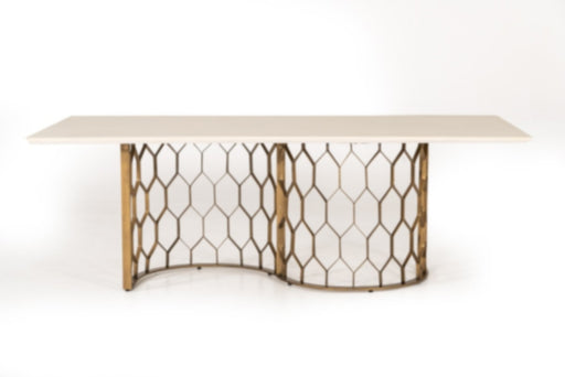 VIG Furniture - Modrest Faye Modern White Concrete & Antique Brass Dining Table - VGLBCHAR-DT220 - GreatFurnitureDeal