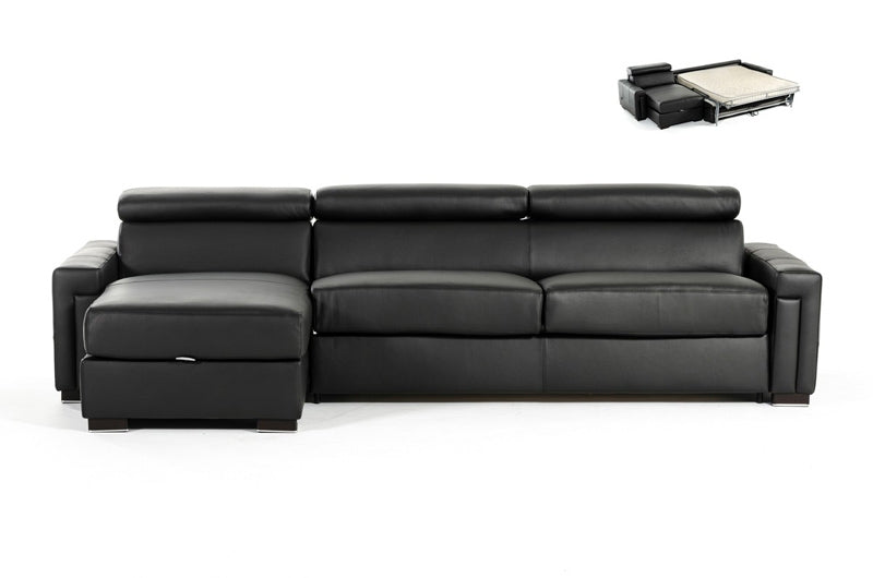Vig Furniture - Estro Salotti Sacha Modern Black Leather Reversible Sofa Bed Sectional w/ Storage - VGNTSACHA-BLK