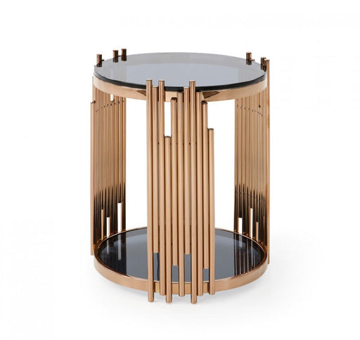 VIG Furniture - Modrest Bryce Modern Smoked Glass & Rosegold Round End Table - VGVCET8970 - GreatFurnitureDeal