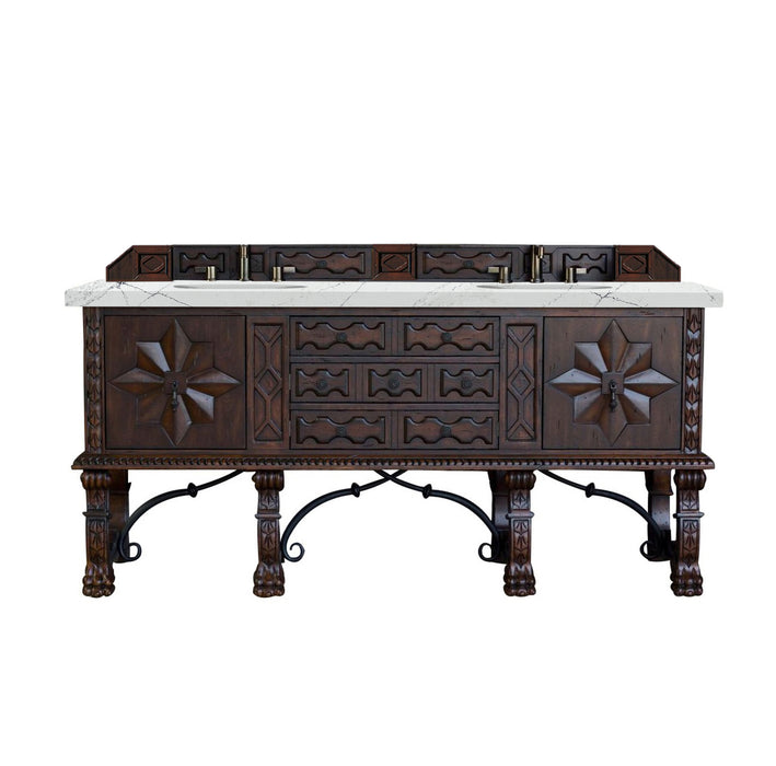 James Martin Furniture - Balmoral 72" Double Vanity Cabinet, Antique Walnut, w/ 3 CM Ethereal Noctis Quartz Top - 150-V72-ANW-3ENC