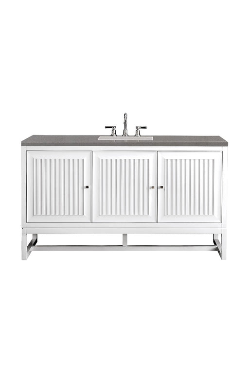 James Martin Furniture - Athens 60" Single Vanity Cabinet , Glossy White, w- 3 CM Grey Expo Quartz Top - E645-V60S-GW-3GEX - GreatFurnitureDeal