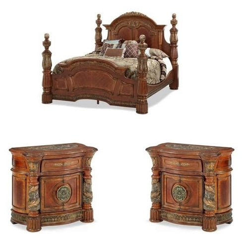 AICO Furniture - Villa Valencia 3 Piece Eastern King Poster Bedroom Set with Canopy in Chestnut - 72000EKCAN-55-3SET - GreatFurnitureDeal