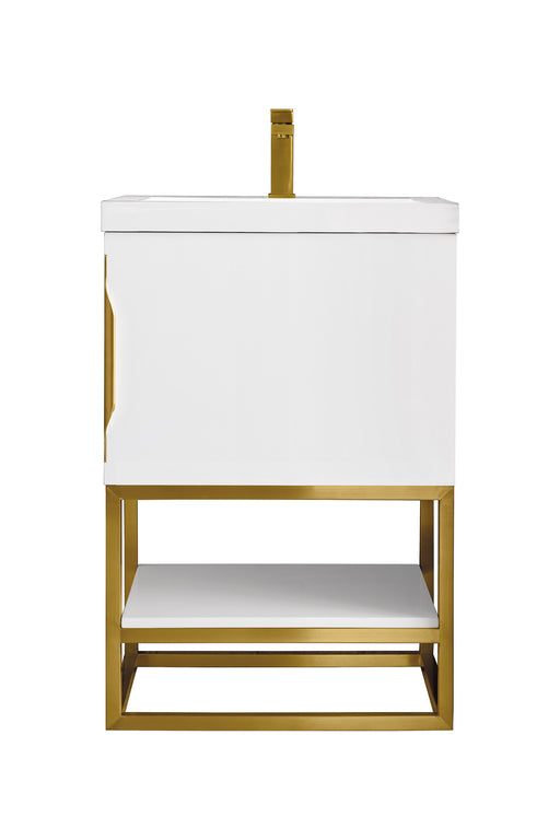 James Martin Furniture - Columbia 24" Single Vanity Cabinet, Glossy White, Radiant Gold w/ White Glossy Composite Countertop - 388V24GWRGDWG - GreatFurnitureDeal