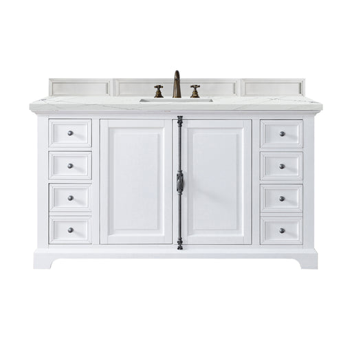 James Martin Furniture - Providence 60" Single Vanity Cabinet, Bright White, w/ 3 CM Ethereal Noctis Quartz Top - 238-105-V60S-BW-3ENC - GreatFurnitureDeal